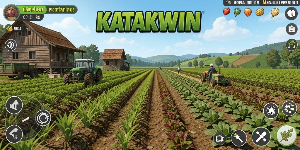 Screenshot gameplay KATAKWIN menampilkan aktivitas bertani yang dinamis.