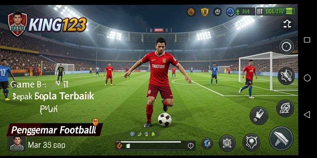 Screenshot dari gameplay KING123 yang menampilkan aksi di lapangan sepak bola.