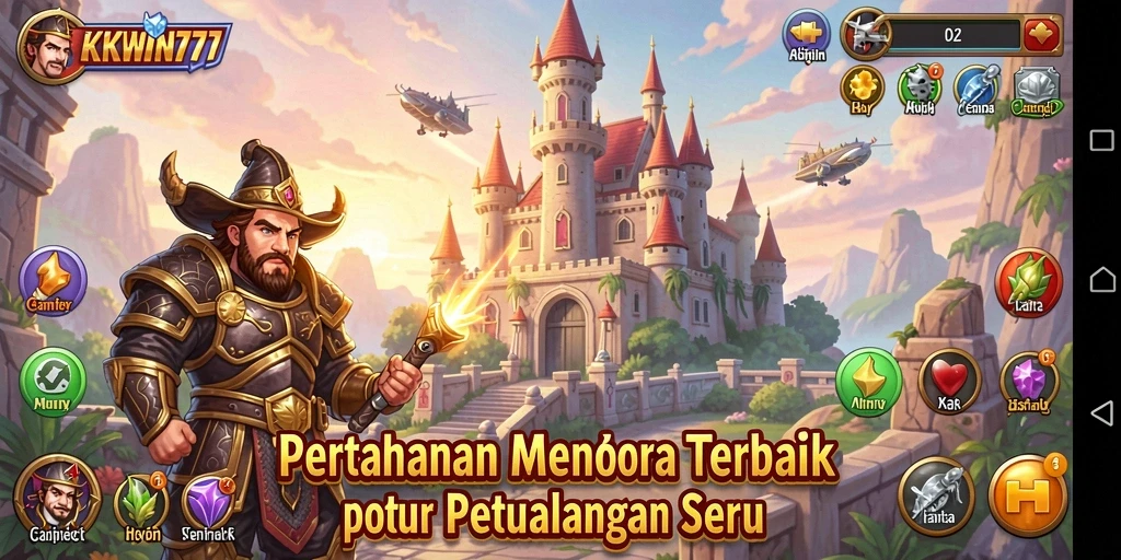 Tangkapan layar KKWIN777 menampilkan strategis menara di medan pertempuran.